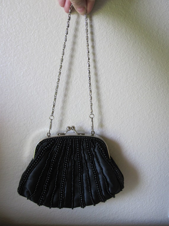 BLACK BEADED POUCH Evening Bag 1980's - image 6