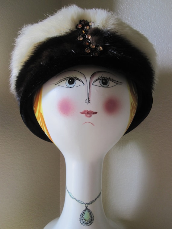 MINK & VELVET PILLBOX Hat  1960S