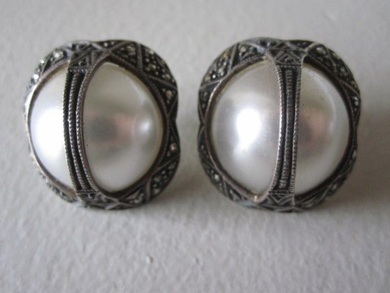 JUDITH JACK PEARL Marcasite Earrings View 3