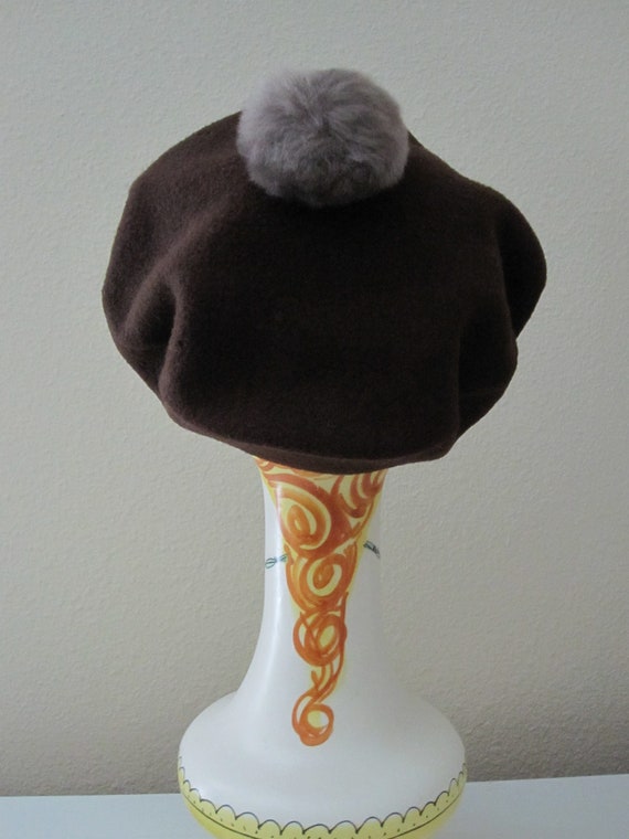 CHILDS BROWN Wool BERET With Faux Fur