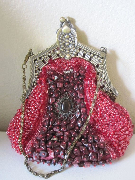 RED BEADED EDWARDIAN Evening Bag