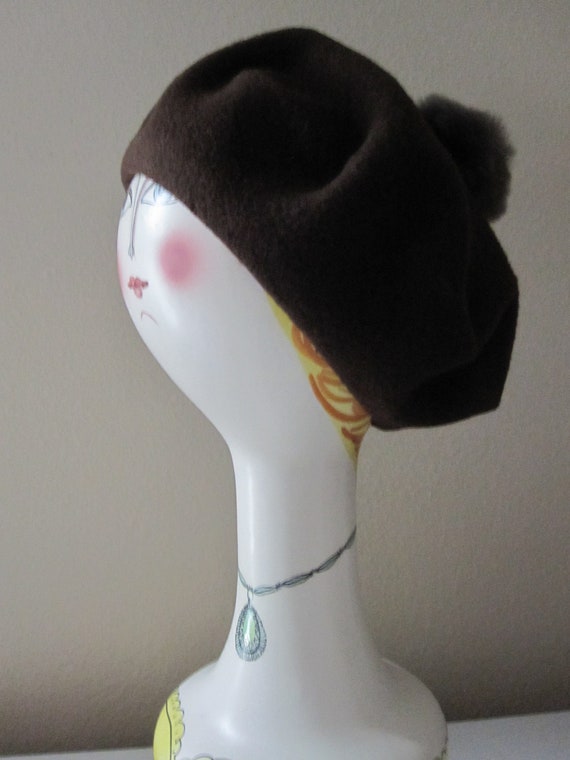 CHILDS BROWN Wool BERET With Faux Fur - image 2