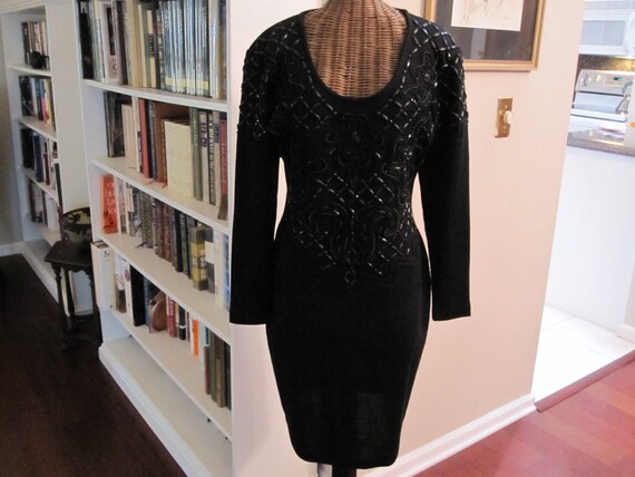 LIZ CLAIBORNE BEADED Black Knit Dress - Etsy