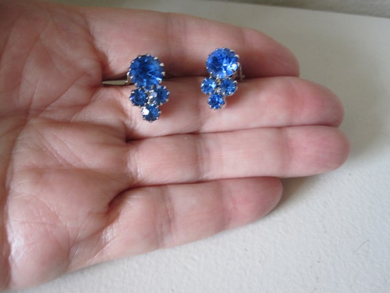 BLUE RHINESTONE Clip On Earrings Circa 1960s - image 1