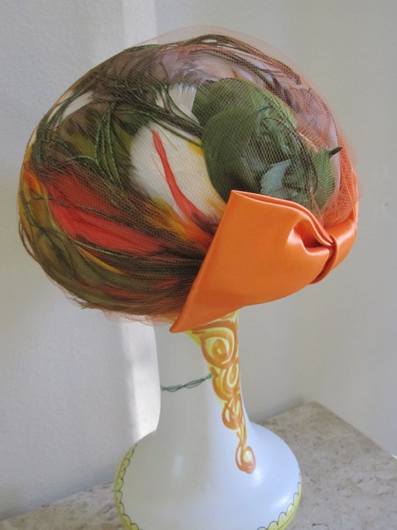 DESIGNER ORANGE FEATHER Hat by Doree' of New York - image 7