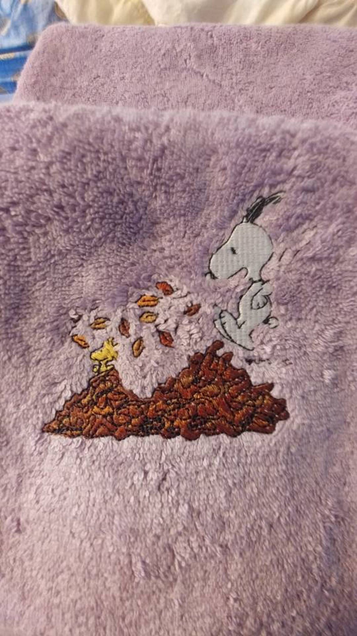 Embroidered Hand Towel of Snoopy and Woodstock Enjoying a Etsy