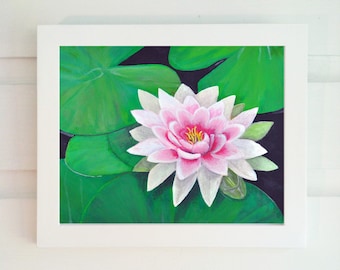 Pink Lotus Flower Art Print - Free - Shipping - Choose from Various Sizes - Original Water Lily Art