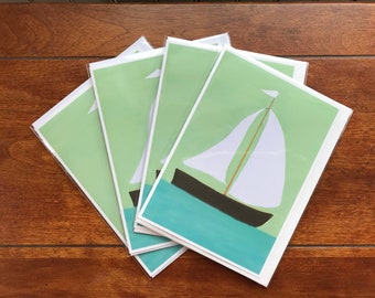 Set of 4, 8, or 12 Sailboat Greeting Cards - 5x7 Blank Inside - Comes with White Envelope
