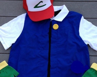 POKEMON Trainer - ASH Ketchum Costume -Adult Full Set w/ TWill hat  - Cosplay- Sm Med Lg,  XLg 2Xl 3XL 4x