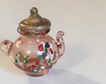 Dollhouse GLASS Miniatures - Vintage hand Blown & painted - Teapot  1:12 scale