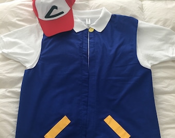 Ships Now 2pc -Adult - POKEMON Trainer jacket w/Hat  - ASH Ketchum  Costume   Cosplay - Sm, Med, Lg, XL