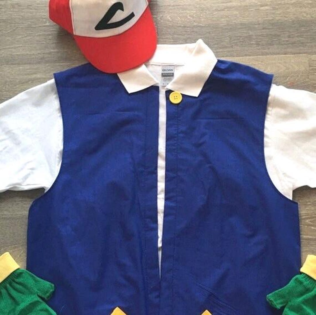 Twill Hat -3 Pc POKEMON Adult Ash Ketchum Trainer Costume Full Pc Set  All Sizes Sm,med, LG, XL, 2X 3X 4x Halloween Costume Cosplay