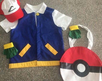 ポケットモンスターコスプレ衣装上着手袋帽子初代ピカチュウぬいぐるみリュックサトシ 子供用 - 4点 ポケモントレーナー サトシ コスプレコスチューム - 帽子