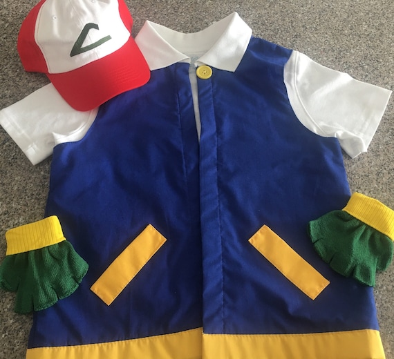 Child 3 Pc POKEMON TRAINER Ash Ketchum Cosplay Costume Hat, Jacket & Gloves  Child/boy/girl 