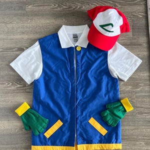Enfant -3 pièces Déguisement Cosplay Ash Ketchum TRAINER POKEMON - Bonnet, veste et gants Enfant/garçon/fille