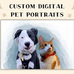 Retrato digital personalizado en acuarela de mascotas, retrato de perro personalizado