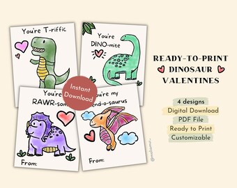 Printable Dinosaur Valentines for Kids | INSTANT DOWNLOAD