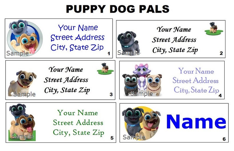 CUTE Puppy Dog Pals Bingo Rolly Address Labels Party ...