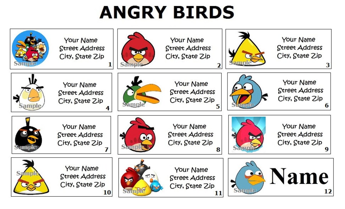CUTE Angry Birds Return Address Party & Name Sticker Labels Etsy
