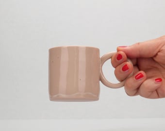 Powder pink espresso mug, handmade unique ceramic cup with handle, pink porcelain cup
