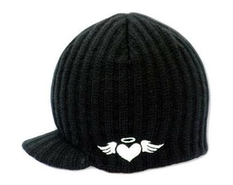 Black Ribbed Visor Beanie 2T-4T