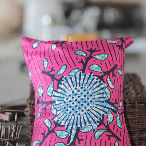 Pink African Fabric Accent Pillow Cover