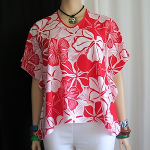 Hawaiian Top Polynesian Leilani Sky Butterfly Caftan Cover-up Shirt Pullover Tunic Travel  Made in Hawaii USA- Fits Plus 1XL 2XL More Colors
