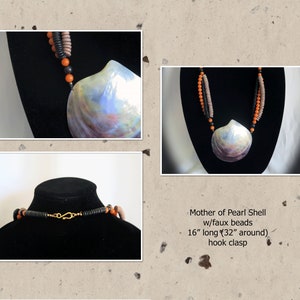 Vintage Mother of Pearl Shell Necklace: Tropical Coconut Bead Jewelry