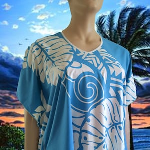 Hawaiian Rayon Caftan Top: Aloha Butterfly Print, Plus Size Cover-Up Made in Hawaii