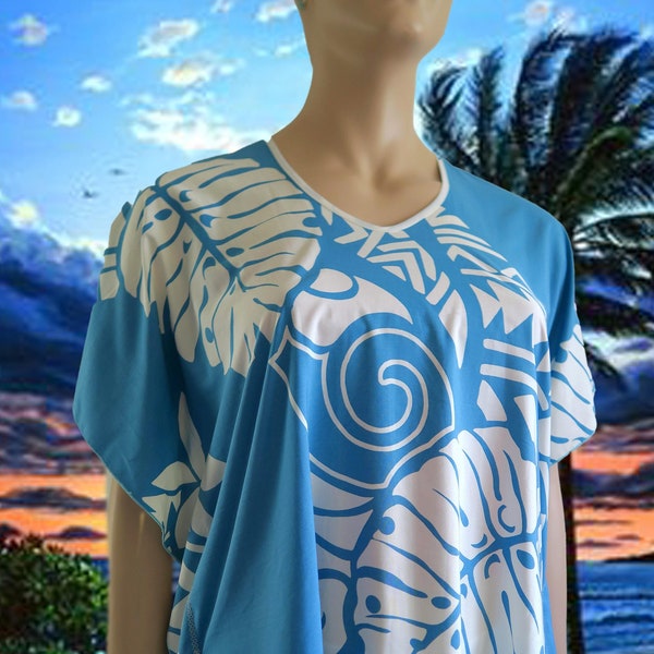 Hawaiian Aloha Polynesian Butterfly Caftan Cover-up Shirt Top Tunic Travel - Made in Hawaii USA- Fits Plus 1XL 2XL - Colors of Hawaii