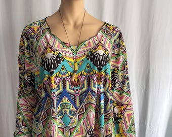 Multi color Azteca Major Tunic Top: Plus size Stretch Cover-Up  Made in Hawaii