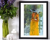 Anthropomorphic bird, wise woman, ochre, yellow ocher, limited edition, fine art print, unframed, wall art
