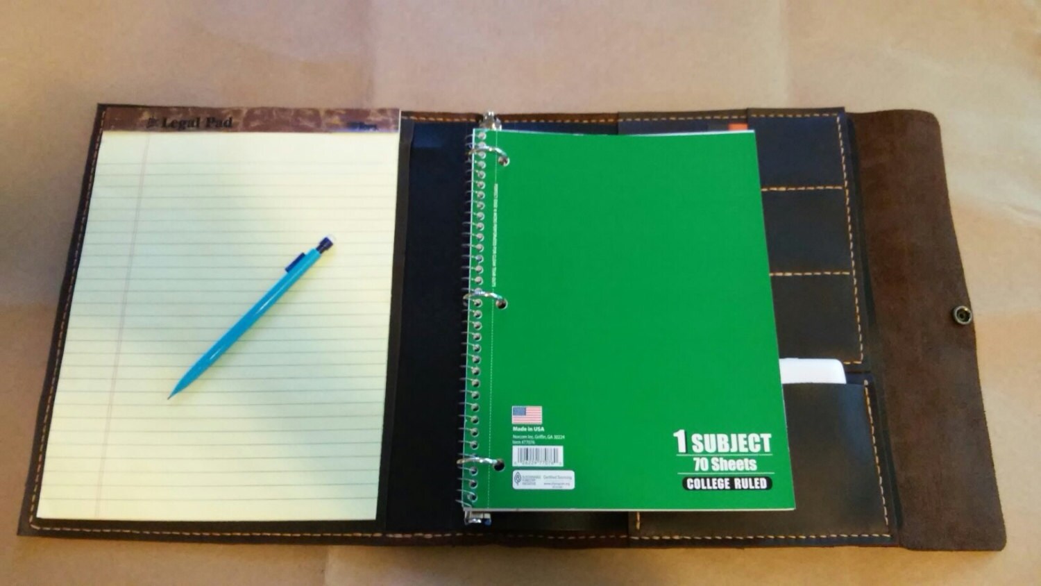 large leather portfolio notebook holder with refillable three ring