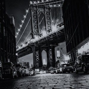 New York Photography - Manhattan Bridge, DUMBO, NYC Print, black and white noir,  New York, Empire State building,  Home and Office Decor