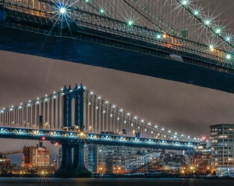 Manhattan Bridge Photography, New York Night, Brooklyn Bridge, NYC Print, Black and White Photograph, Brooklyn, New York - 8x10 photo