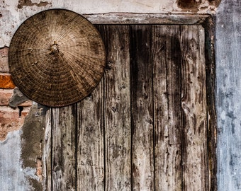 Fotografia do Vietnã, chapéu cônico asiático, Nón lá, chapéu de folha vietnamita, fotografia de viagens, Village Vietnam, chapéu de palha, decoração de casa, foto 8x10