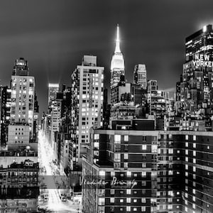 New York Photography - Manhattan Skyline at Night, With New Yorker Hotel and Empire State Building. New York - 8x10 photo