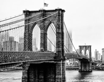 New York Photography - Brooklyn Bridge, NYC Skyline view from DUMBO, Brooklyn Black and White Photograph, New York, Manhattan  - 8x10 photo