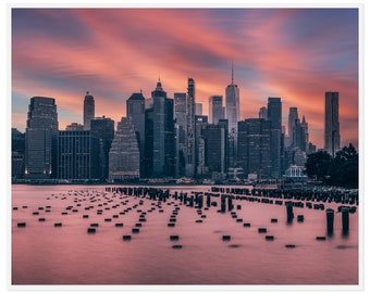 New York Photography - Manhattan Skyline At Sunset, Red sunset over NYC, Magic sunset, New York Cityscape Photograph