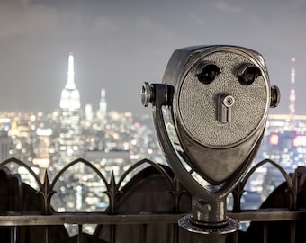 New York Photography - Manhattan Skyline at Night, Empire State Building, Big Apple, Rockefeller Center, fine art photography 8x10 photo