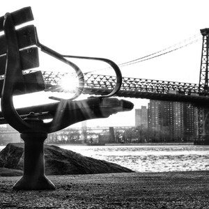 New York Photography - Williamsburg Bridge. NYC Print. Black and White Sunset Over Manhattan. Brooklyn. Manhattan Skyline  - 8x12 photo