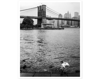New York Street Photography, Rainy Day Adventure in Brooklyn - Black and White Street Photography Print, DUMBO, fine art photography