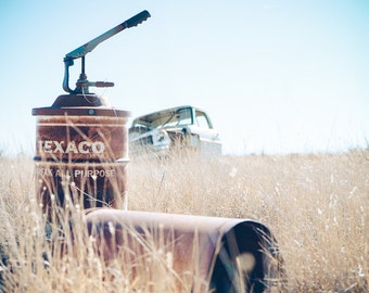 Route 66 Photography - Rustic Texaco Gas Tank, Abandoned Relics along Historic Route 66 photo, Vintage Route 66 relics  - 8x12 photo