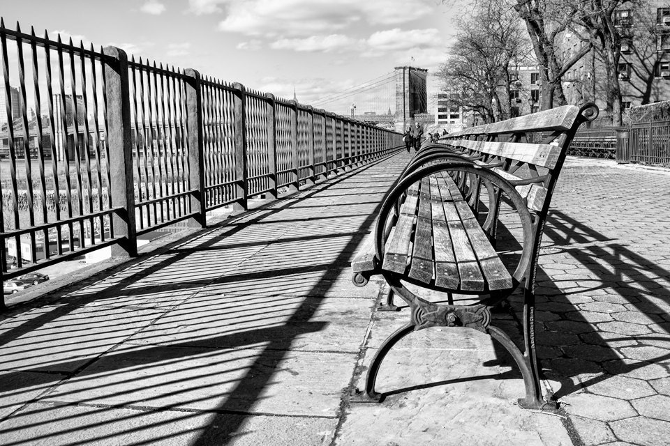New York Photography - Brooklyn Bridge, Brooklyn Heights Promenade, Manhattan Skyline, Black and White Photo, Brooklyn, New York 8x12 photo