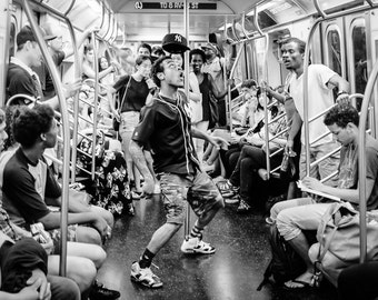 New York Street Photography, Subway Dancers, New York, Hip Hop Dancers, Street artists, subway performers, Black & White photograph