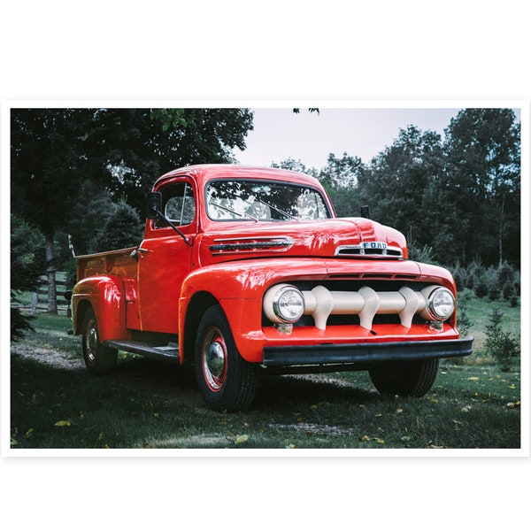 Classic Car Photography - 1951 Red Ford F2 Pickup Truck, Classic Car, Vintage Auto, Red Ford Pickup, Retro - 8x12 fine art photograph