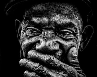 Street photography - Black & White Portrait of an African American Man, portrait, photograph, black and white portrait, face