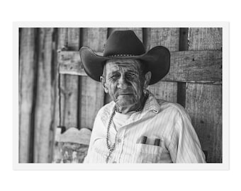 Cuba photography, Tobacco Farmer, Cuban decor, wall art, Cowboy portrait, Black and White Portrait Cuban Old Man, home decor, 8x12 photo