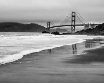 San Francisco Photography -  Golden Gate Bridge, San Fran, Baker Beach, California, Golden Gate Photo Print, Black & White - 8x12 photo