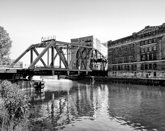 Milwaukee Photography - Milwaukee Cold Storage and Railroad Tracks Black & White Photograph - Milwaukee, Wisconsin 8x10 photo